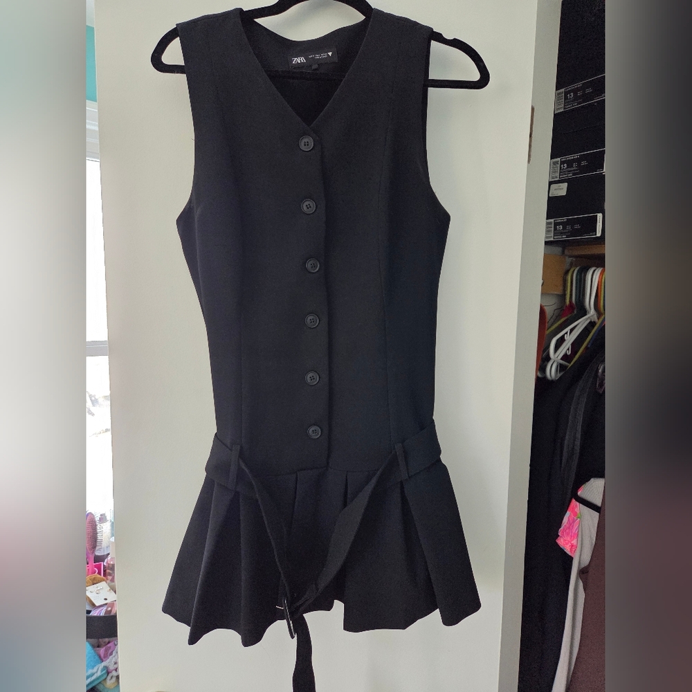 Zara Black Sleeveless Button-Front Mini Dress